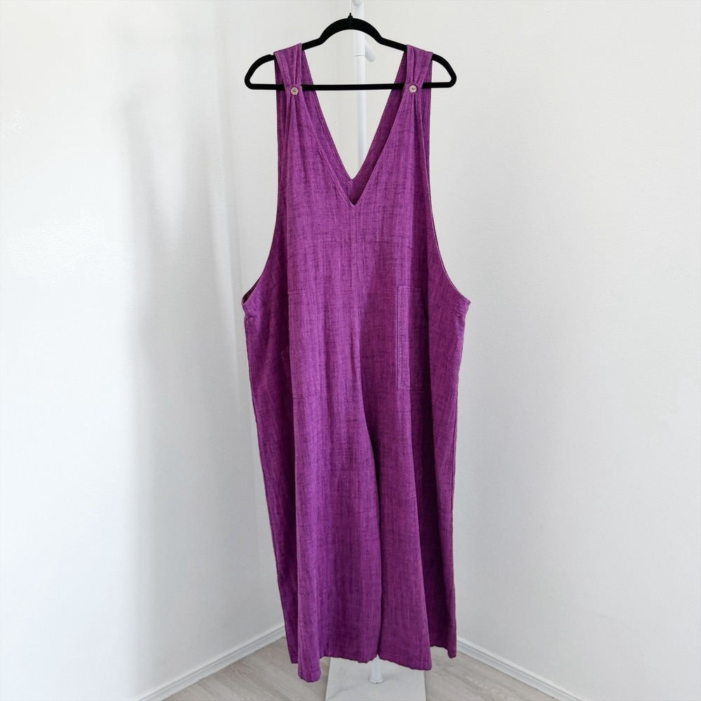 Kleen Jumpsuit Womens 3X Purple Linen Cotton Wide Leg Lagenlook Breathable Comfy